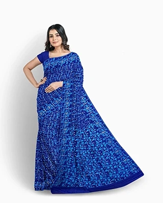 Flickere Outfit Royal Blue Geometric Half-Silk Saree