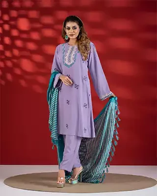 Alizeh Embroidered Three-Piece VIP Silk Suit Set