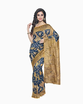 Bronzed Midnight Geometric Half-Silk Saree – Flickere Statement Series