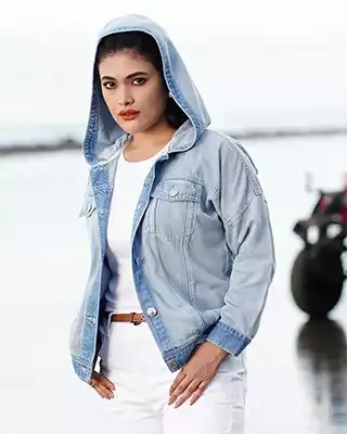 Light Blue Hooded Denim Jacket