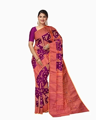 Elegant Purple Geometric Half-Silk Saree with Contrast Border