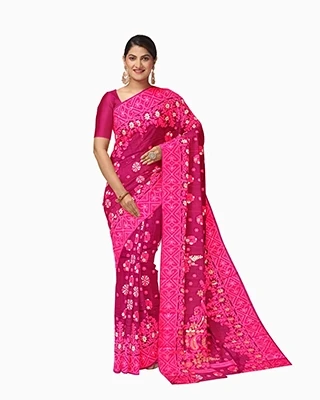 Flickere Outfit Magenta Rose Floral Half-Silk Saree