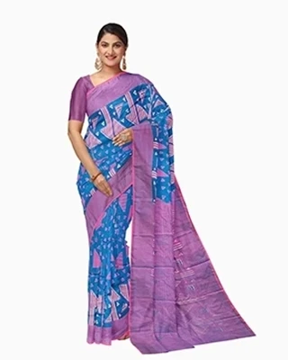 Violet Blue Geometry Half-Silk Saree – Flickere Outfit Exclusive