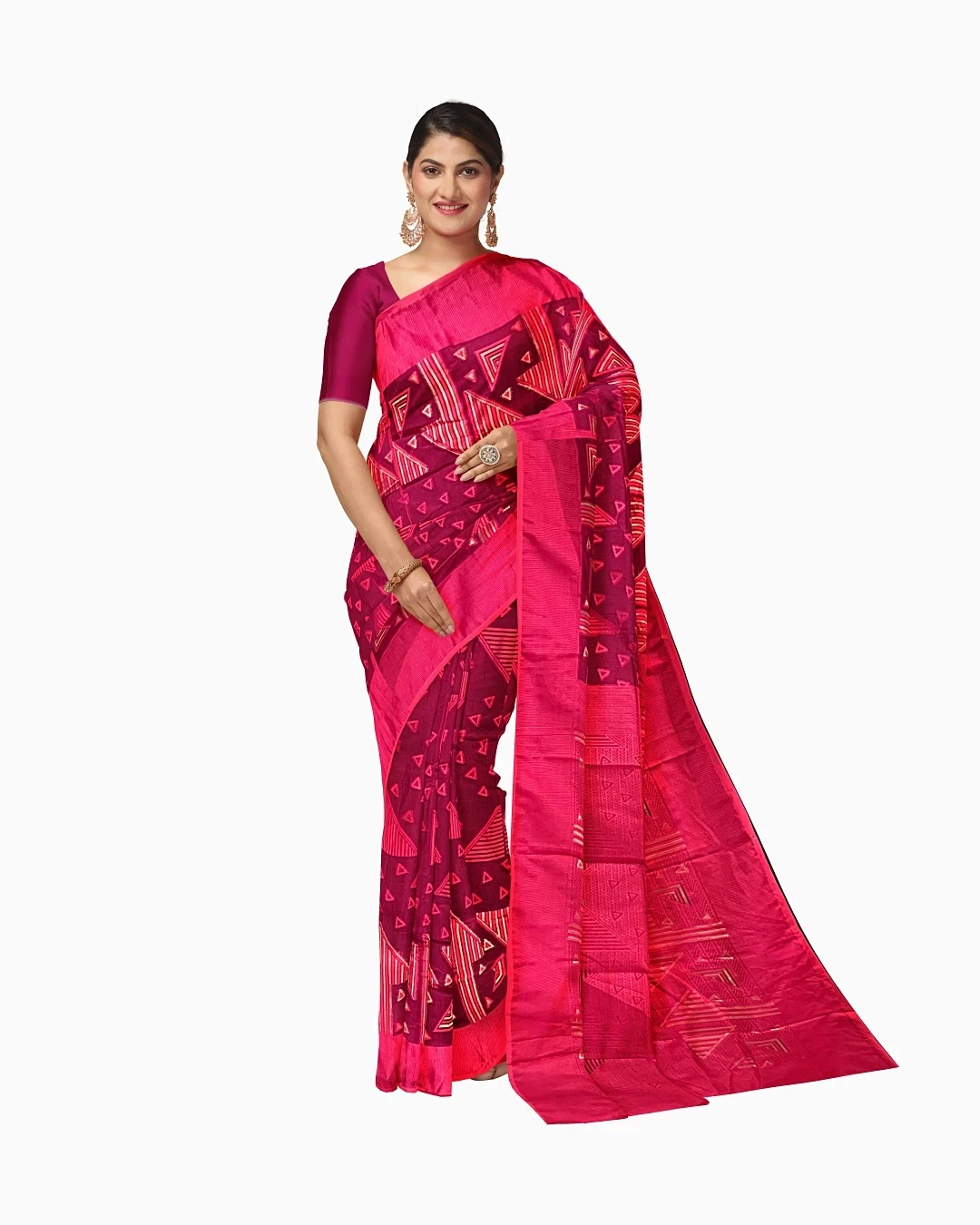 ink & Maroon Geometric Embroidered Half-Silk Saree – Flickere Outfit