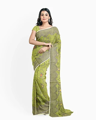 Flickere Outfit Olive Green Half-Silk Saree